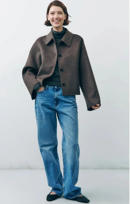 Odette-Marie | Damen Übergangsjacke Oversize mit eleganten Knöpfen & Reverskragen