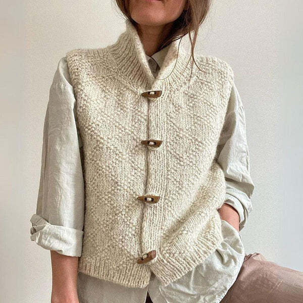 Strukturierte Damenweste mit Knopfdaunen | Ärmelloser Stricklook für Alltag & Freizeit