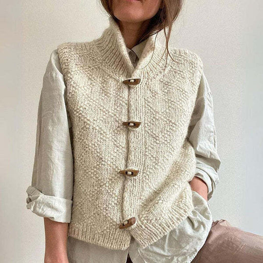 Strukturierte Damenweste mit Knopfdaunen | Ärmelloser Stricklook für Alltag & Freizeit