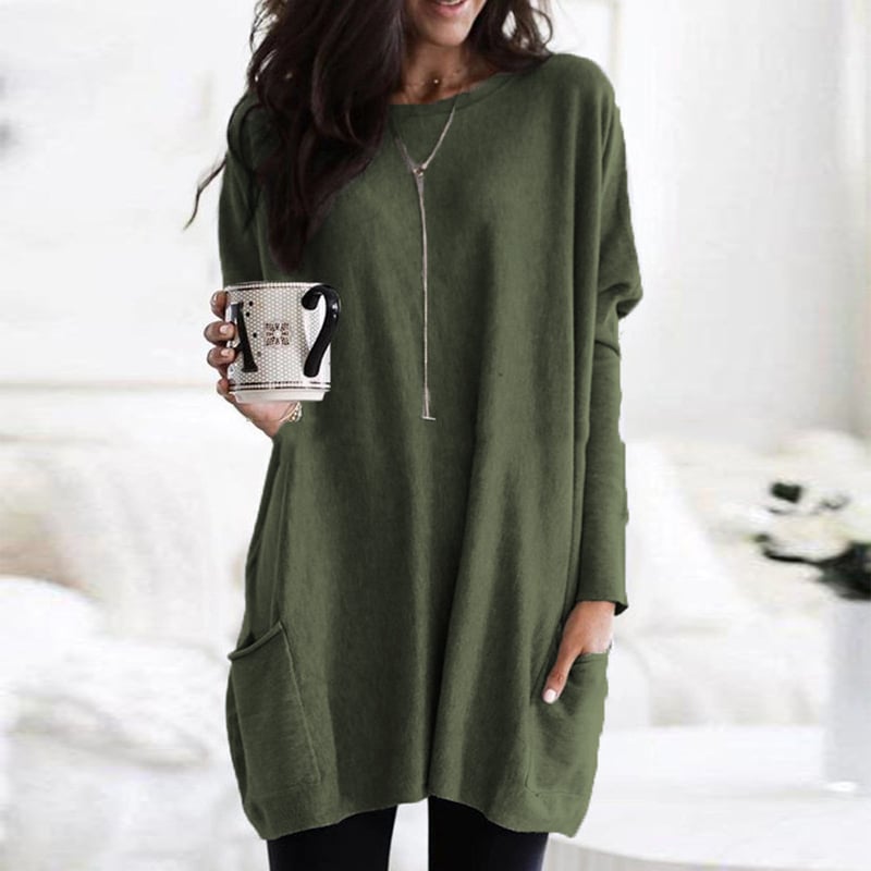 Damen Oversize Strickpullover mit Taschen | Langer Kuschel-Pullover für Herbst & Winter