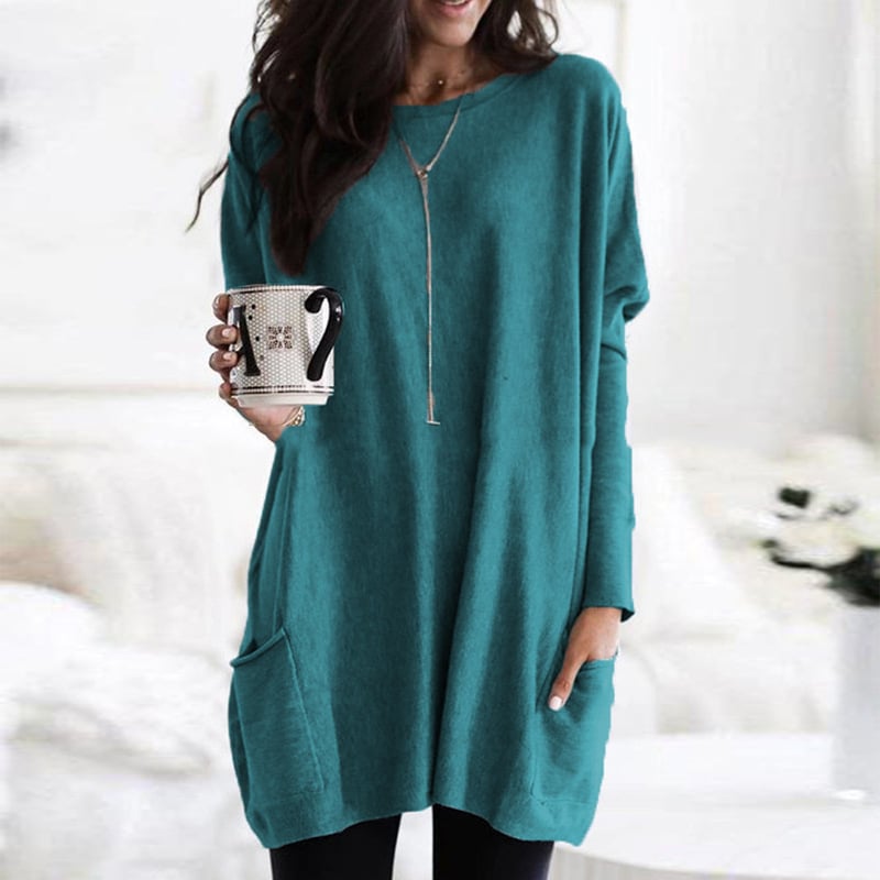 Damen Oversize Strickpullover mit Taschen | Langer Kuschel-Pullover für Herbst & Winter