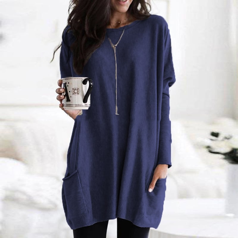 Damen Oversize Strickpullover mit Taschen | Langer Kuschel-Pullover für Herbst & Winter