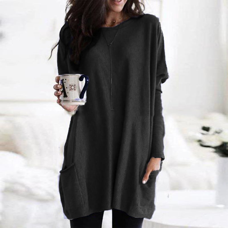 Damen Oversize Strickpullover mit Taschen | Langer Kuschel-Pullover für Herbst & Winter