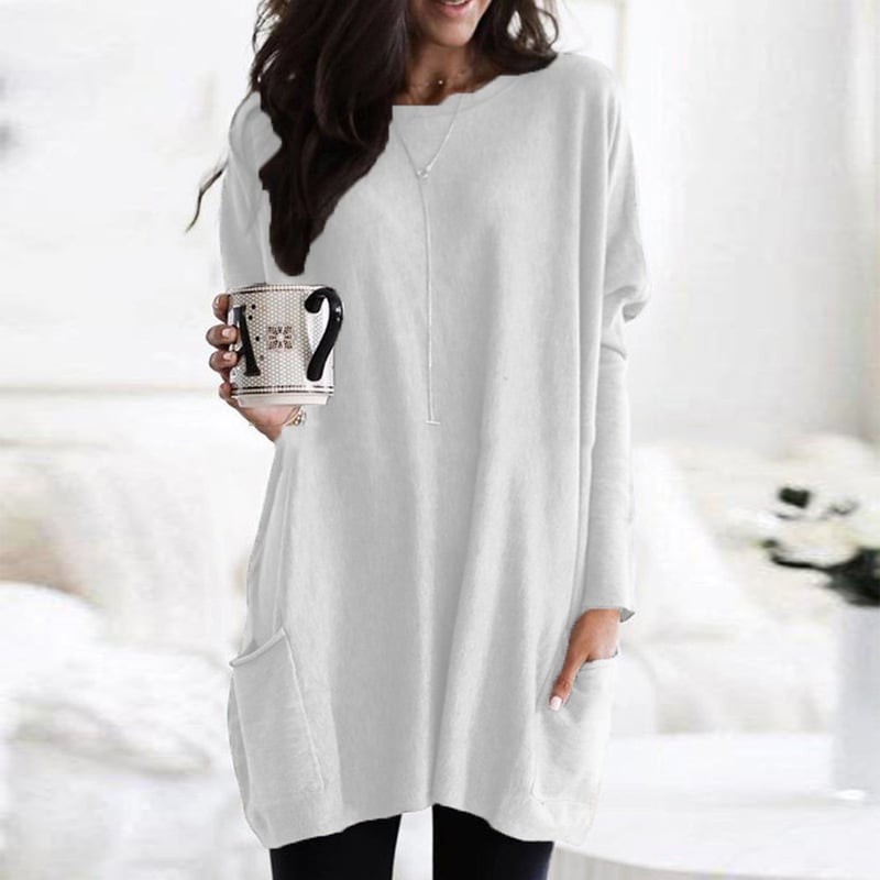 Damen Oversize Strickpullover mit Taschen | Langer Kuschel-Pullover für Herbst & Winter