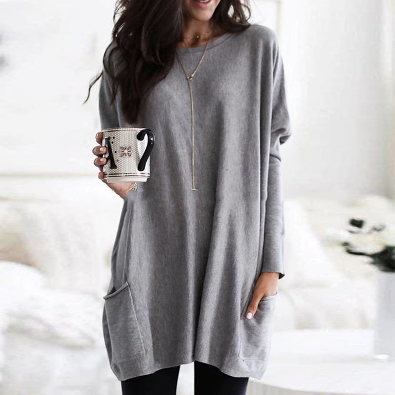 Damen Oversize Strickpullover mit Taschen | Langer Kuschel-Pullover für Herbst & Winter