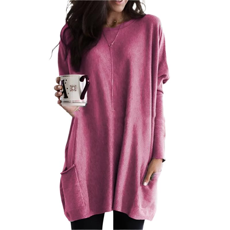Damen Oversize Strickpullover mit Taschen | Langer Kuschel-Pullover für Herbst & Winter