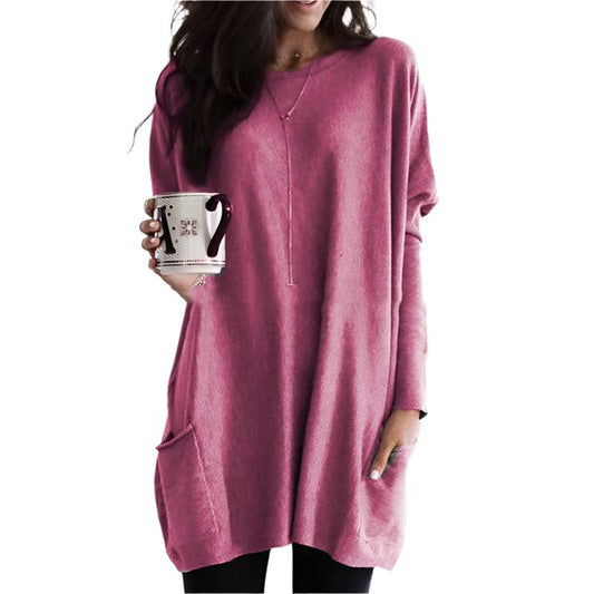Damen Oversize Strickpullover mit Taschen | Langer Kuschel-Pullover für Herbst & Winter