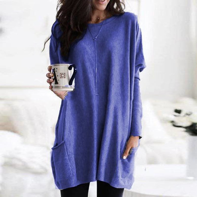 Damen Oversize Strickpullover mit Taschen | Langer Kuschel-Pullover für Herbst & Winter