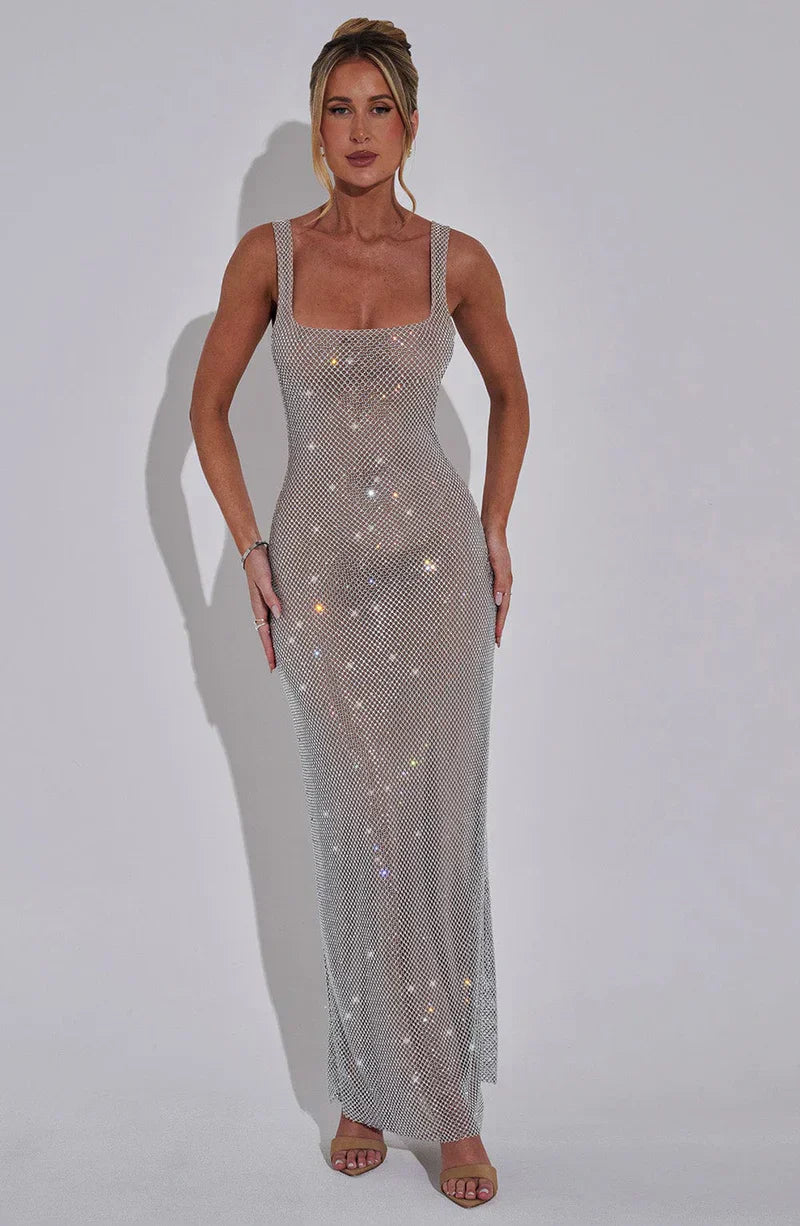 Glänzendes Figurbetontes Damen Maxikleid – Elegant, Glamourös & Ausdrucksstark