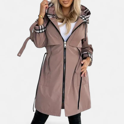 Damen Übergangsjacke mit Kapuze & Karodetail | Leicht & Stylisch