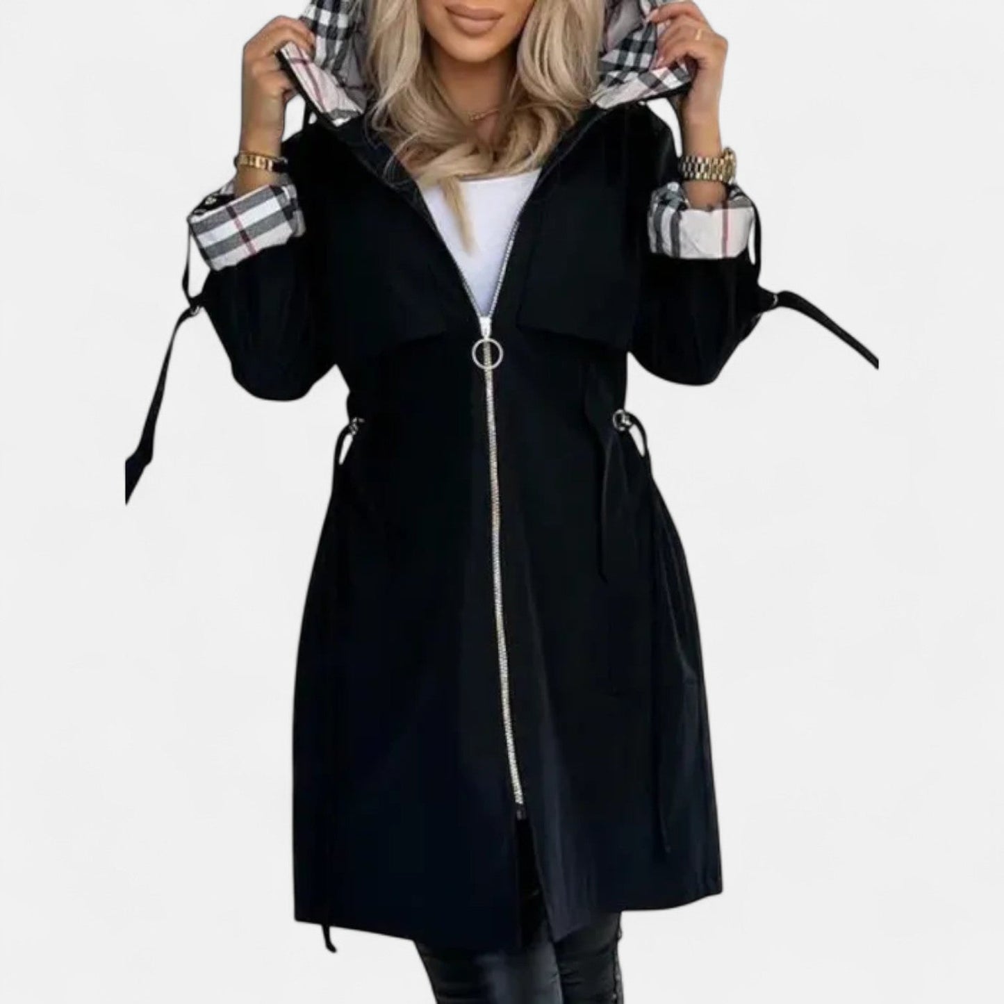 Damen Übergangsjacke mit Kapuze & Karodetail | Leicht & Stylisch