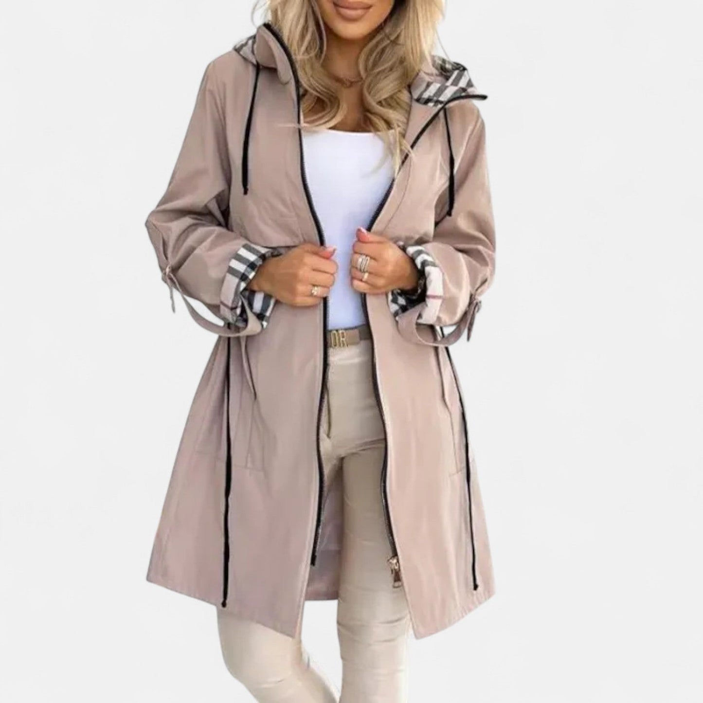 Damen Übergangsjacke mit Kapuze & Karodetail | Leicht & Stylisch