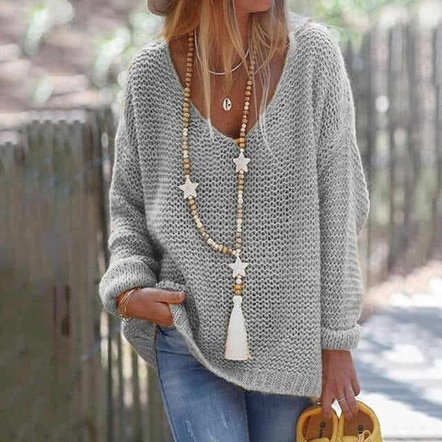 Adelheid | Damen Strickpullover mit V-Ausschnitt & lockerer Passform