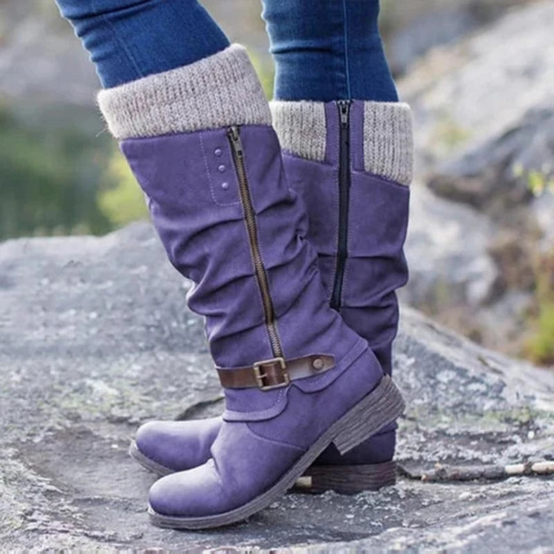 Criselda | Damen Winterstiefel mit Blockabsatz & seitlichem Reißverschluss | Hoch und Stylisch