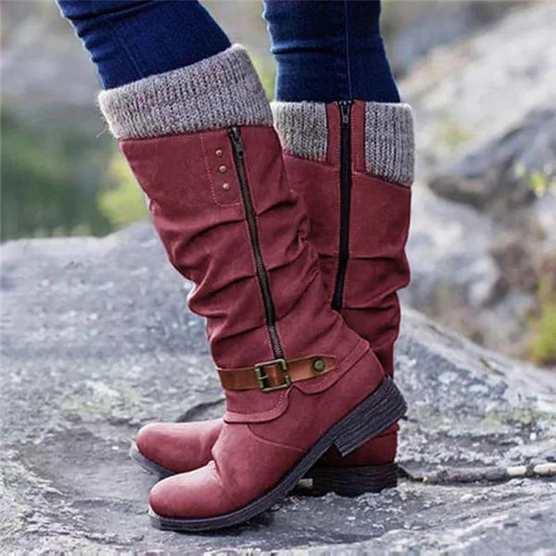 Criselda | Damen Winterstiefel mit Blockabsatz & seitlichem Reißverschluss | Hoch und Stylisch