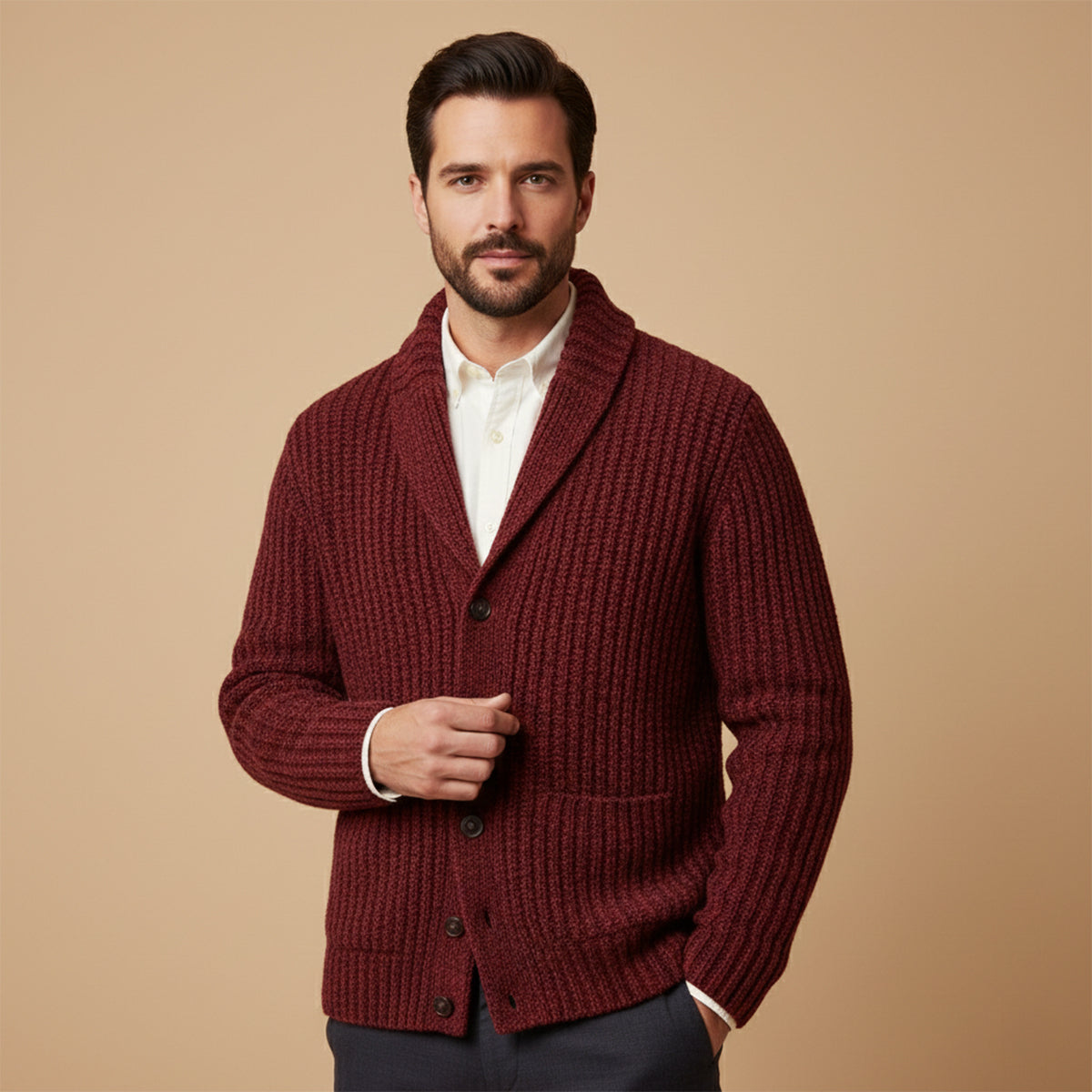 Strukturierter Herren Strickcardigan mit Reverskragen – Warm, Stilvoll & Vielseitig Kombinierbar