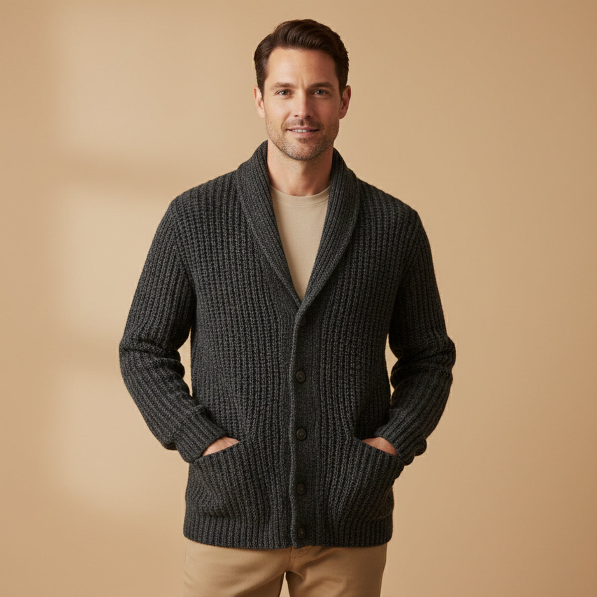 Strukturierter Herren Strickcardigan mit Reverskragen – Warm, Stilvoll & Vielseitig Kombinierbar