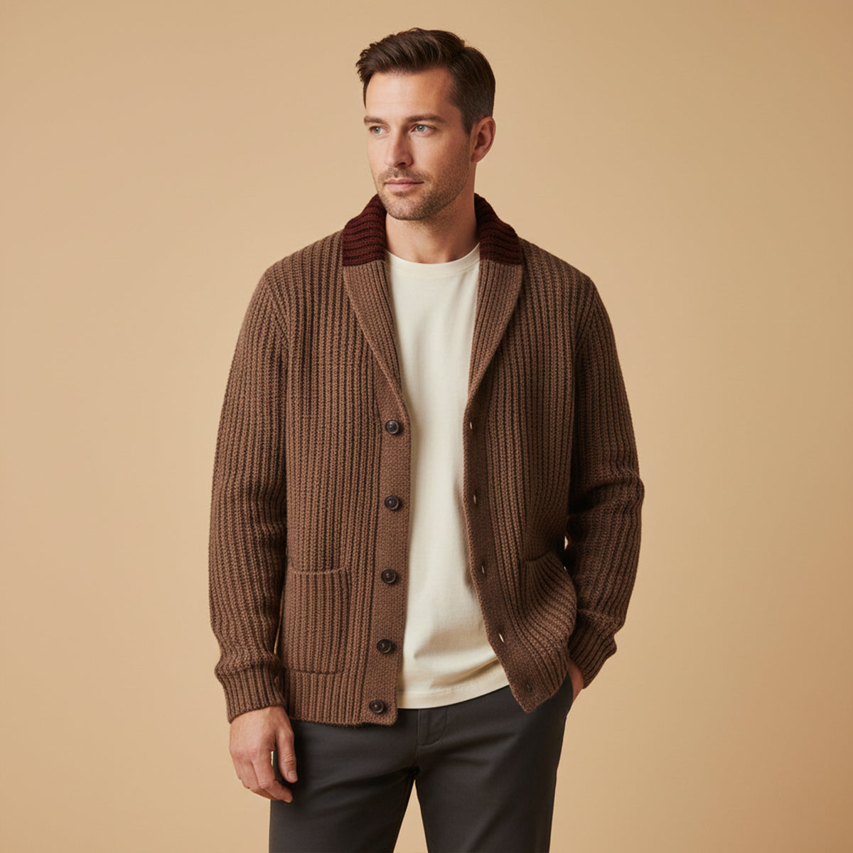 Strukturierter Herren Strickcardigan mit Reverskragen – Warm, Stilvoll & Vielseitig Kombinierbar