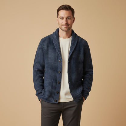Strukturierter Herren Strickcardigan mit Reverskragen – Warm, Stilvoll & Vielseitig Kombinierbar