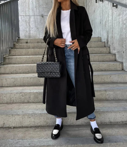 Parlisse | Damen Zweireihiger Mantel mit Taillengürtel & Reverskragen – Klassischer, Figurbetonter Übergangsmantel für Herbst & Winter