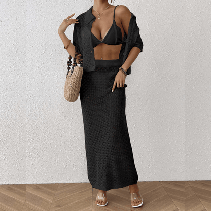 Isla | Häkel-Strand-Outfit mit Bluse & Maxirock – Sommerliches 2-teiliges Damen-Ensemble in Häkeloptik