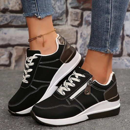 Damen Sneaker mit Schnürung und Reißverschluss – Bequeme Freizeitschuhe für Alltag und Aktivitäten