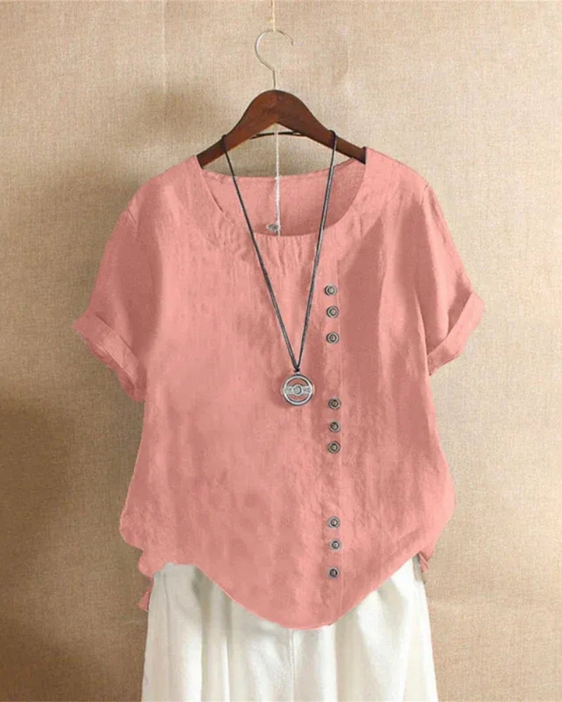 Damen Sommerbluse mit Rundhalsausschnitt – Kurzarmbluse für Alltag und leichte Sommeroutfits