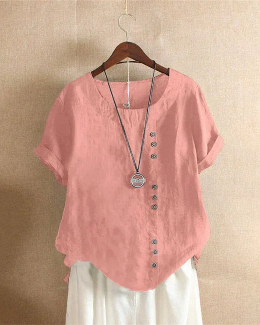 Damen Sommerbluse mit Rundhalsausschnitt – Kurzarmbluse für Alltag und leichte Sommeroutfits