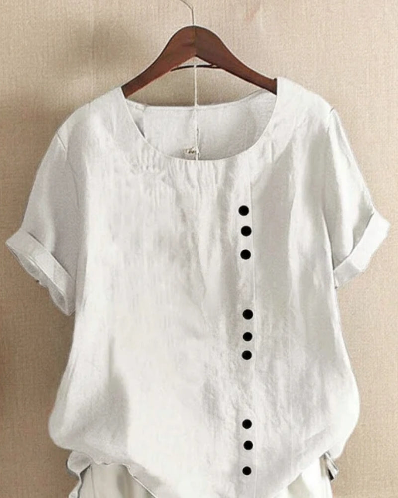 Damen Sommerbluse mit Rundhalsausschnitt – Kurzarmbluse für Alltag und leichte Sommeroutfits
