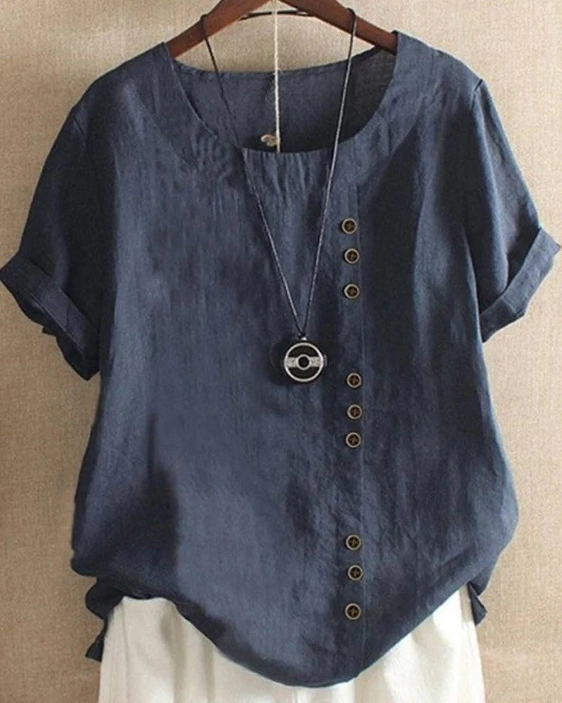 Damen Sommerbluse mit Rundhalsausschnitt – Kurzarmbluse für Alltag und leichte Sommeroutfits
