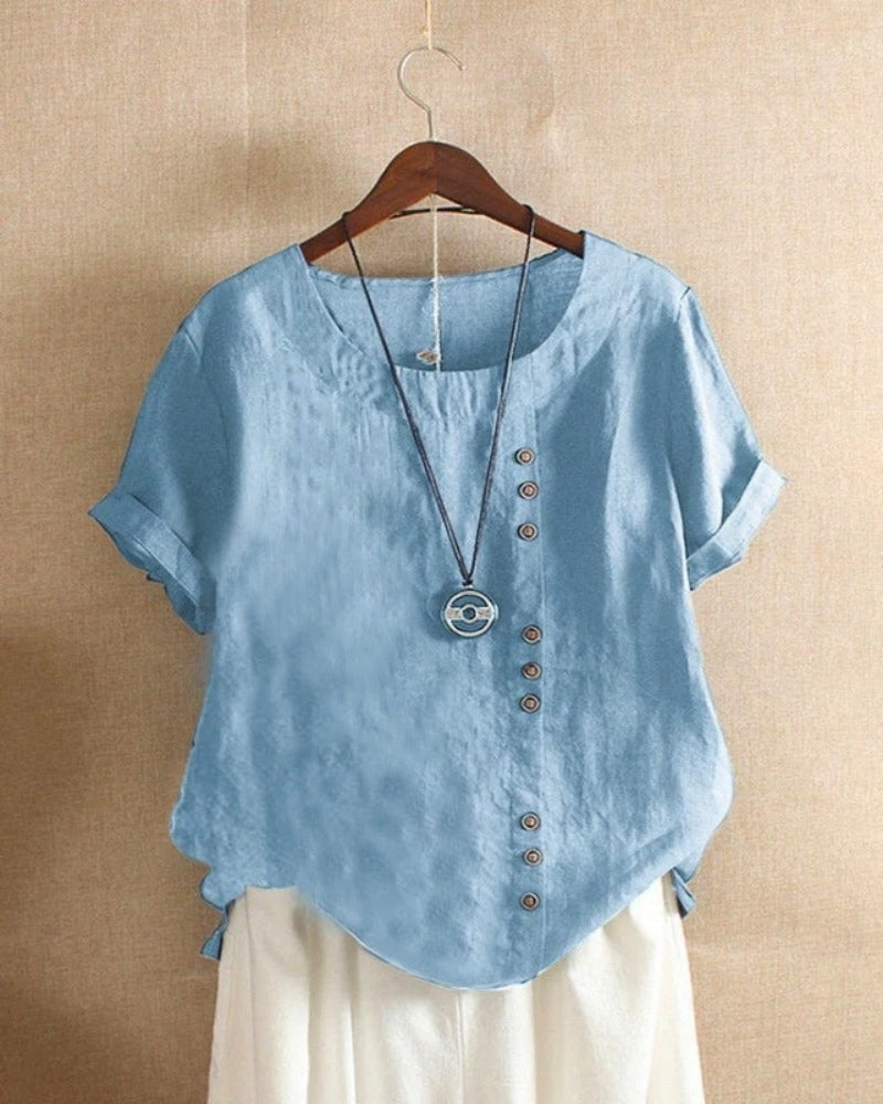 Damen Sommerbluse mit Rundhalsausschnitt – Kurzarmbluse für Alltag und leichte Sommeroutfits