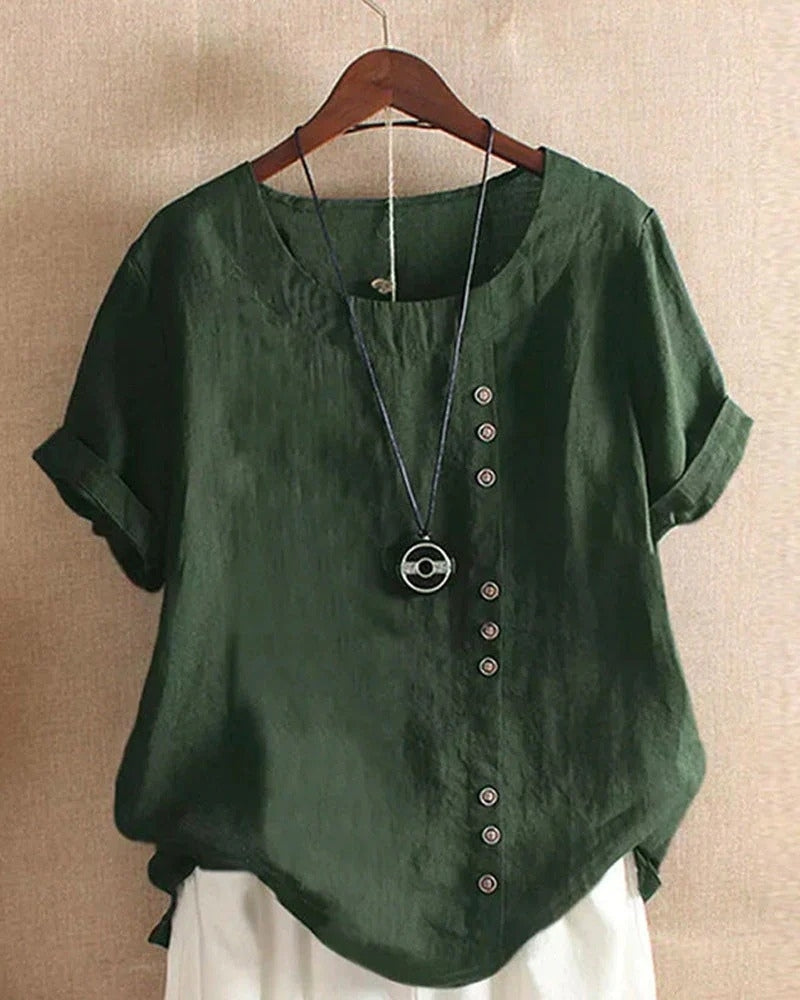 Damen Sommerbluse mit Rundhalsausschnitt – Kurzarmbluse für Alltag und leichte Sommeroutfits
