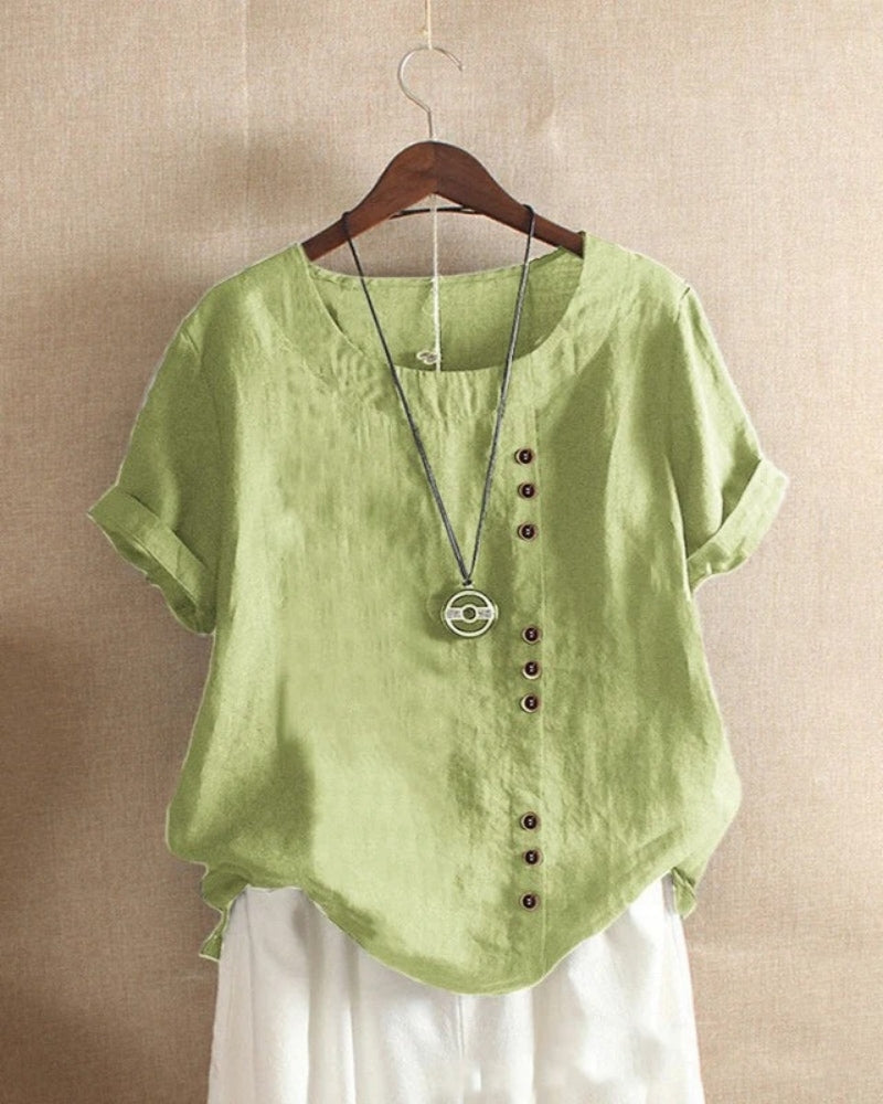 Damen Sommerbluse mit Rundhalsausschnitt – Kurzarmbluse für Alltag und leichte Sommeroutfits