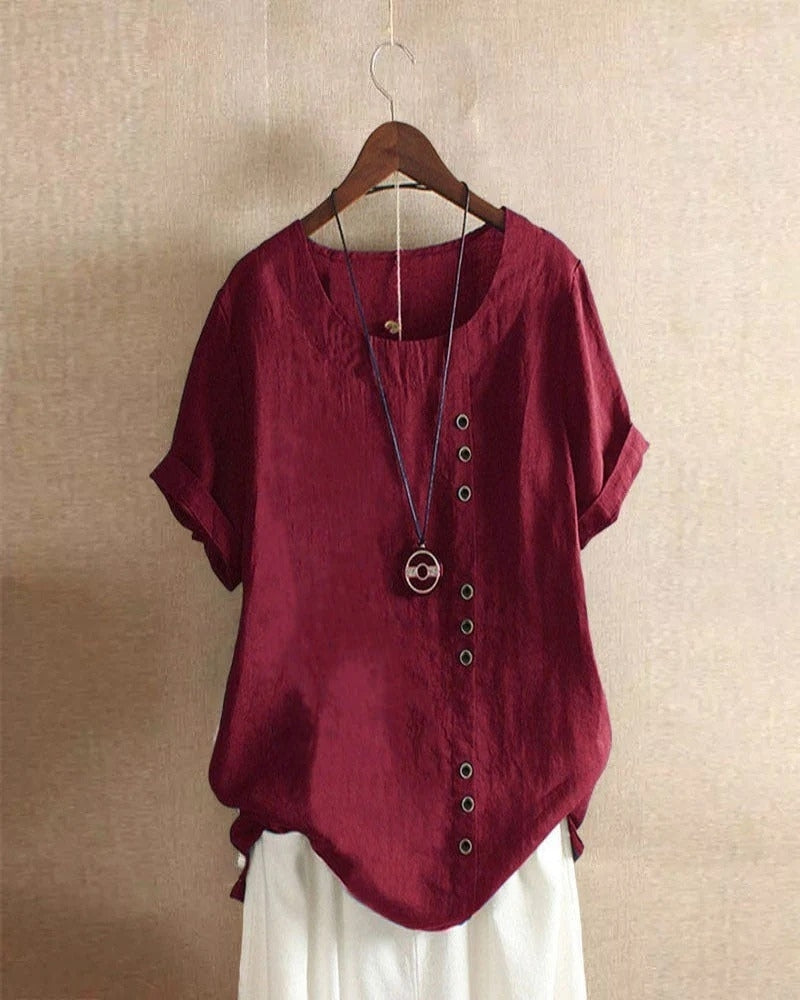 Damen Sommerbluse mit Rundhalsausschnitt – Kurzarmbluse für Alltag und leichte Sommeroutfits