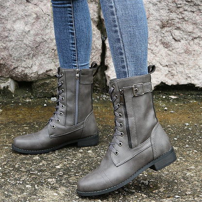 Soraya | Damen Mid-Calf Boots zum Schnüren mit Reißverschluss & Schnallen-Detail