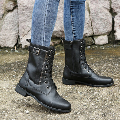 Soraya | Damen Mid-Calf Boots zum Schnüren mit Reißverschluss & Schnallen-Detail