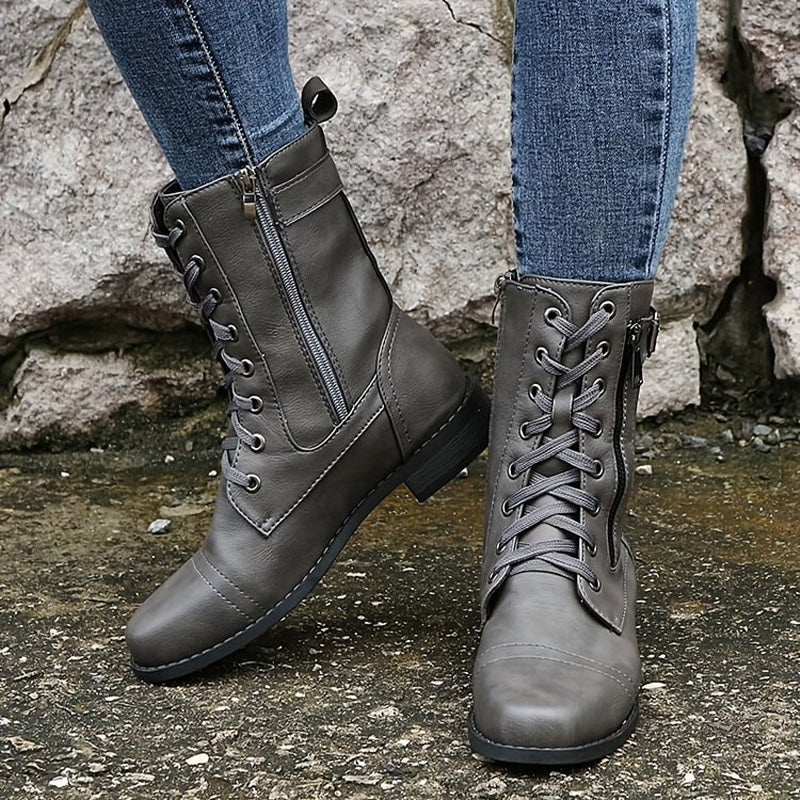 Soraya | Damen Mid-Calf Boots zum Schnüren mit Reißverschluss & Schnallen-Detail