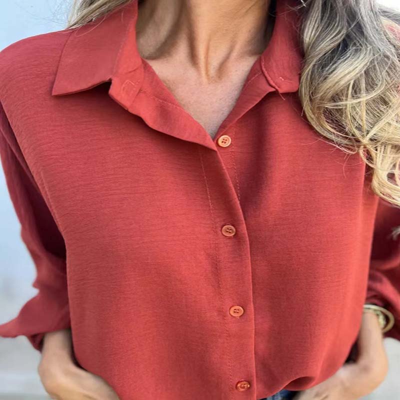 Ailith | Damen Bluse mit Hemdkragen & Knopfleiste – lockere Langarm-Bluse für Büro & Freizeit in Unifarbe