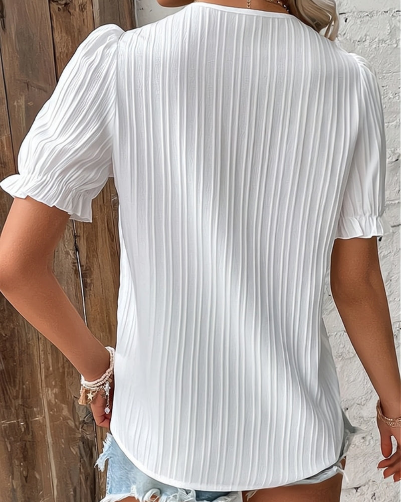 Damen Strukturierte Bluse mit V-Ausschnitt – Klassische Bluse für Alltag, Büro und gepflegte Outfits