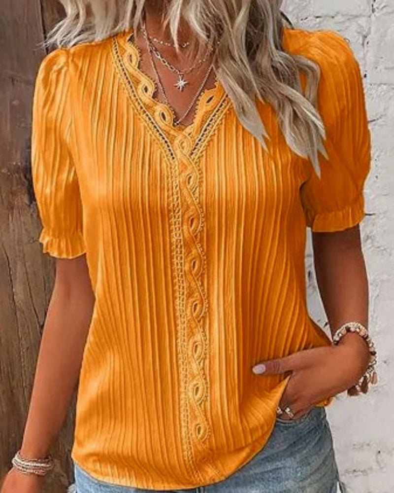 Damen Strukturierte Bluse mit V-Ausschnitt – Klassische Bluse für Alltag, Büro und gepflegte Outfits