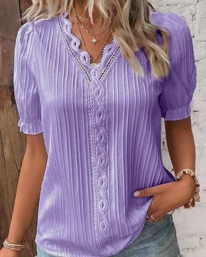 Damen Strukturierte Bluse mit V-Ausschnitt – Klassische Bluse für Alltag, Büro und gepflegte Outfits