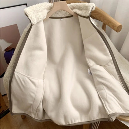 Damen Teddy-Fleece Jacke mit Stehkragen – Warme Übergangsjacke für Alltag, Spaziergänge und Freizeit