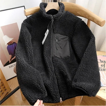 Damen Teddy-Fleece Jacke mit Stehkragen – Warme Übergangsjacke für Alltag, Spaziergänge und Freizeit