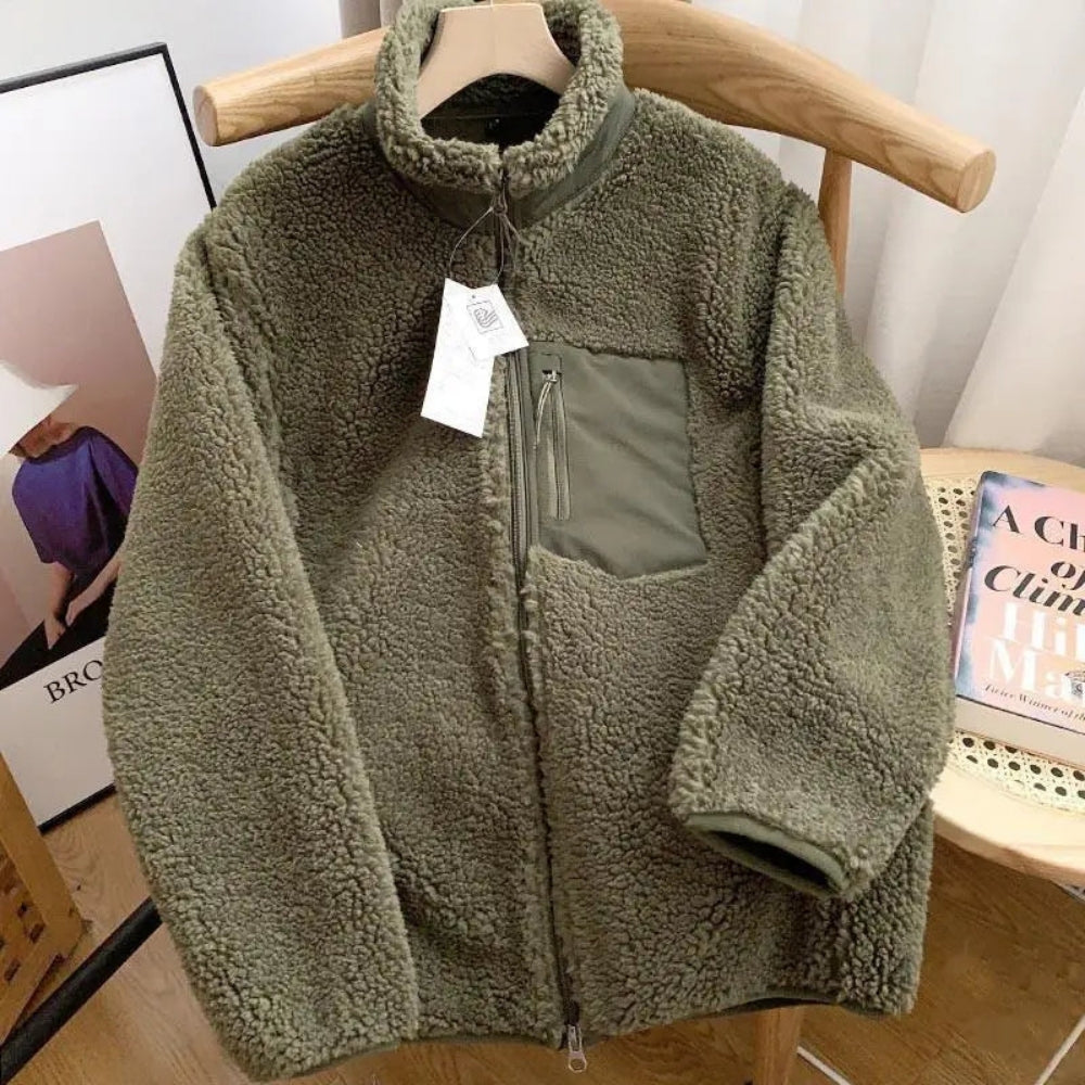 Damen Teddy-Fleece Jacke mit Stehkragen – Warme Übergangsjacke für Alltag, Spaziergänge und Freizeit