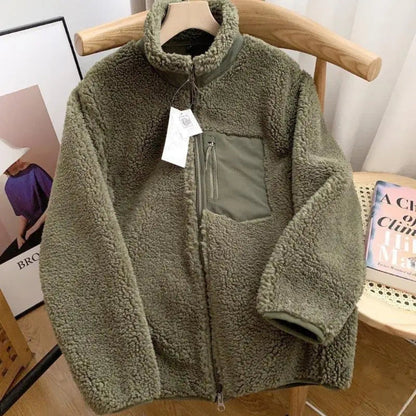 Damen Teddy-Fleece Jacke mit Stehkragen – Warme Übergangsjacke für Alltag, Spaziergänge und Freizeit