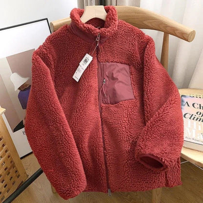 Damen Teddy-Fleece Jacke mit Stehkragen – Warme Übergangsjacke für Alltag, Spaziergänge und Freizeit