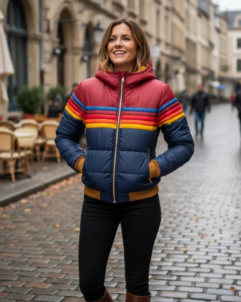 Damen Puffer Übergangsjacke im Colorblock-Design – Moderne Jacke für Alltag und kühle Tage