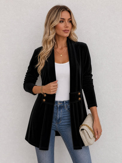 Damen Strickjacke | Offene Strickjacke mit Revers und dekorativen Knöpfen