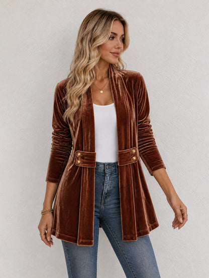 Damen Strickjacke | Offene Strickjacke mit Revers und dekorativen Knöpfen