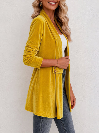 Damen Strickjacke | Offene Strickjacke mit Revers und dekorativen Knöpfen